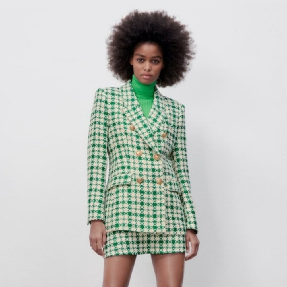 Zara Double Breasted Textured Weave Blazer Jacket